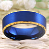 8mm Blue Brushed Matte and Gold Tungsten Carbide Wedding Ring