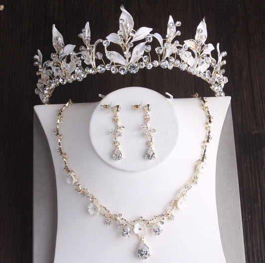 Baroque Vintage Gold, Crystal and Rhinestone Tiara, Necklace & Earrings Jewelry Set