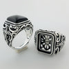 Natural Black Onyx & Hollow Cross 925 Sterling Silver Gothic Ring