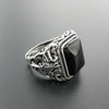 Natural Black Onyx & Hollow Cross 925 Sterling Silver Gothic Ring