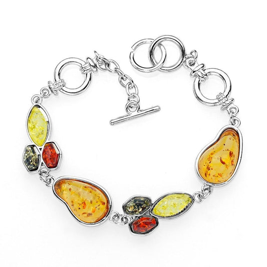 Elegant Multicolor Baltic Synthetic Amber Link Chain Bracelet