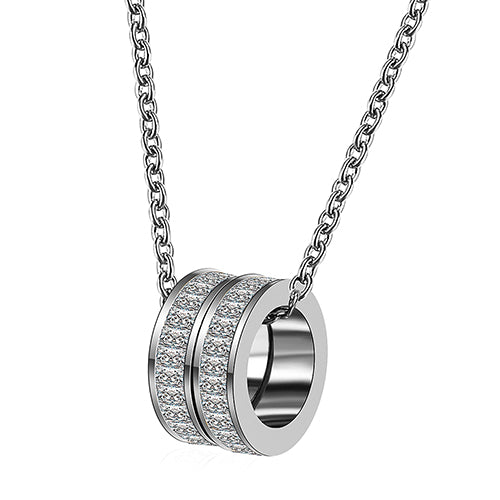 Cubic Zirconia Double Ring Pendant Chain Necklace