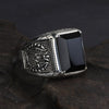 Natural Black Onyx & Retro Flower 925 Sterling Silver Vintage Ring