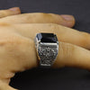 Natural Black Onyx & Retro Flower 925 Sterling Silver Vintage Ring