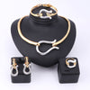 Silver Color Clamp with Gold-Plated Steel Necklace, Bracelet, Earrings & Ring Jewelry Set
