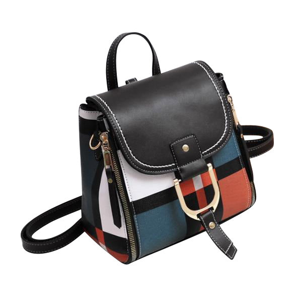 Plaid PU Leather Colorful Designer Backpack