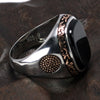 Natural Black Onyx Stone Rose Gold Plated 925 Sterling Silver Turkish Vintage Ring