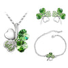 Crystal Heart Four-Leaf Clover Necklace, Bracelet & Earrings Jewelry Set