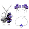 Crystal Heart Four-Leaf Clover Necklace, Bracelet & Earrings Jewelry Set