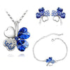 Crystal Heart Four-Leaf Clover Necklace, Bracelet & Earrings Jewelry Set
