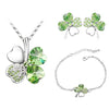 Crystal Heart Four-Leaf Clover Necklace, Bracelet & Earrings Jewelry Set