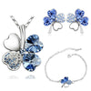 Crystal Heart Four-Leaf Clover Necklace, Bracelet & Earrings Jewelry Set
