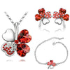 Crystal Heart Four-Leaf Clover Necklace, Bracelet & Earrings Jewelry Set