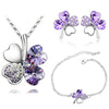 Crystal Heart Four-Leaf Clover Necklace, Bracelet & Earrings Jewelry Set