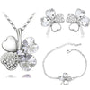 Crystal Heart Four-Leaf Clover Necklace, Bracelet & Earrings Jewelry Set