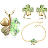 Crystal Heart Four-Leaf Clover Necklace, Bracelet & Earrings Jewelry Set