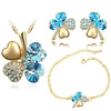 Crystal Heart Four-Leaf Clover Necklace, Bracelet & Earrings Jewelry Set