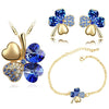 Crystal Heart Four-Leaf Clover Necklace, Bracelet & Earrings Jewelry Set