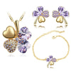 Crystal Heart Four-Leaf Clover Necklace, Bracelet & Earrings Jewelry Set