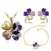Crystal Heart Four-Leaf Clover Necklace, Bracelet & Earrings Jewelry Set