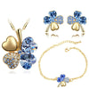 Crystal Heart Four-Leaf Clover Necklace, Bracelet & Earrings Jewelry Set