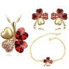 Crystal Heart Four-Leaf Clover Necklace, Bracelet & Earrings Jewelry Set