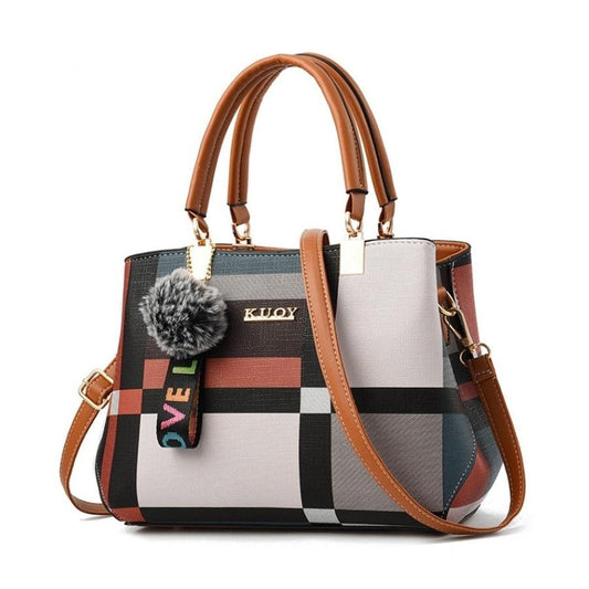 Casual Plaid Multi Color Leather Tote Handbag & Shoulder Bag