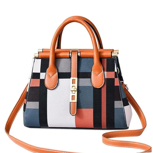 Plaid PU Leather Designer Patchwork Tote Handbag & Shoulder Bag