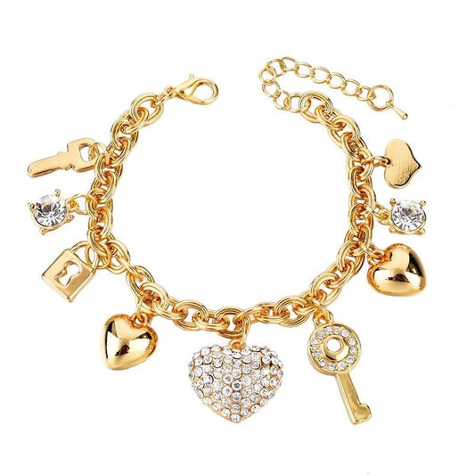 Heart & Charms Gold Color Bracelet