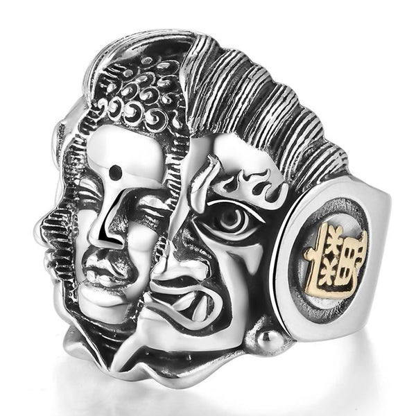 Buddha Defeating the Devil 925 Sterling Silver Adjustable Biker Vintage Ring