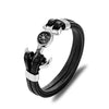 Multilayer Leather Stainless Steel Compass Anchor Survival Fashion Bracelet