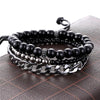 Set of 3 Multilayer Leather, Beaded & Stainless Steel Link Chain Charm Bracelet