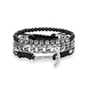 Set of 3 Multilayer Leather, Beaded & Stainless Steel Link Chain Charm Bracelet