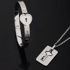 Concentric Lock & Key Titanium Steel Fashion Bracelet & Necklace Couple Set