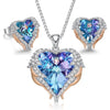 Crystal Heart and Angel Wings Necklace & Earrings Jewelry Set