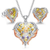 Crystal Heart and Angel Wings Necklace & Earrings Jewelry Set