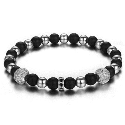 8mm Black Matte Bead & Micro-inlaid Cubic Zirconia Ball Beaded Bracelet