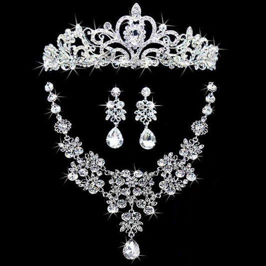 Crystal Silver-Plated Tiara, Necklace & Earrings Fashion Wedding Jewelry Set