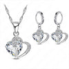 Cubic Zirconia Heart 925 Sterling Silver Necklace and Earrings Jewelry Set