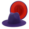 Two-Toned Patchwork Wide Brim Wool Felt Fedora Hat with Belt Buckle