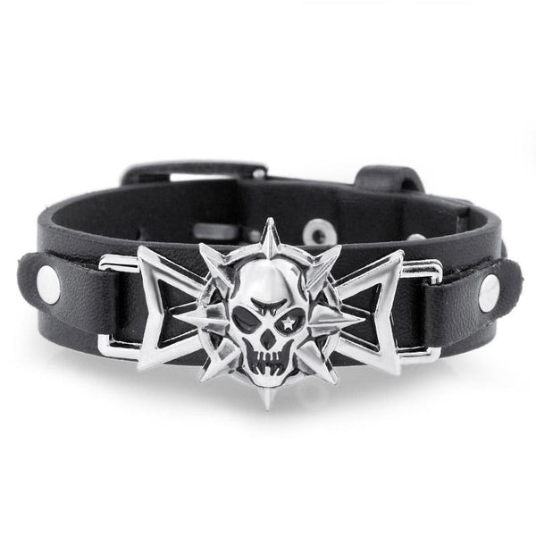 Skeleton Skull Star Eye Gothic Leather Belt Buckle Bracelet
