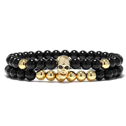 Skull Taro Stone Beaded Charm Bracelet