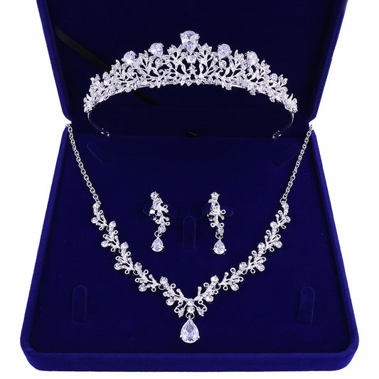 Crystal, Leaf and Rhinestone Tiara, Necklace & Earrings Jewelry Set