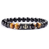 8mm Tiger Eye Beads & Anchor with Pave Cubic Zirconia Charm Bracelet