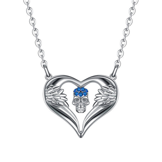 Crystal Skull and Angel Heart Fashion Necklace