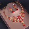 Baroque Vintage Gold Red Crystal and Rhinestone Tiara, Necklace & Earrings Jewelry Set