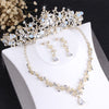Baroque Crystal and Vintage Gold Tiara, Necklace & Earrings Fashion Wedding Jewelry Set
