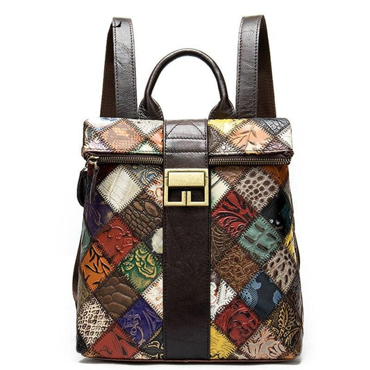 Multicolored Genuine Leather Patchwork Backpack