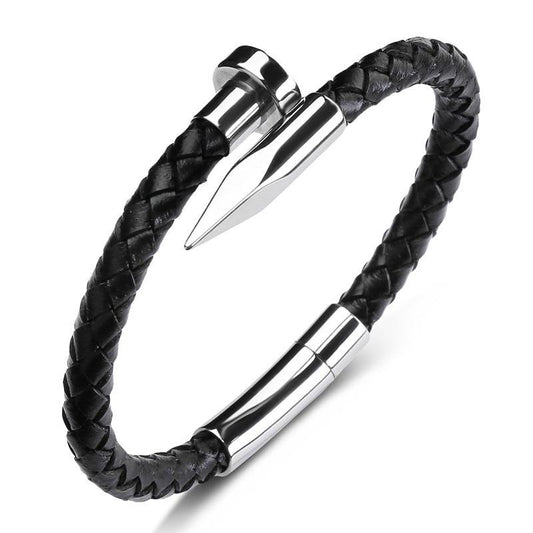 Nail Leather & Stainless Steel Buckle Bracelet