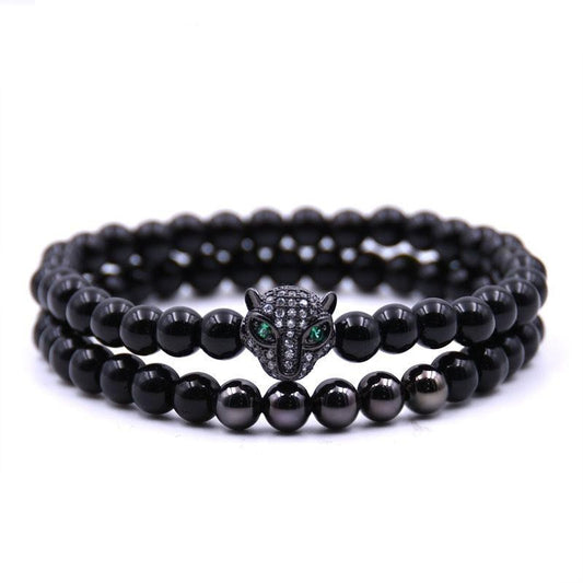 Black Leopard Handmade Natural Stone Beads Fashion Charm Bracelet Set